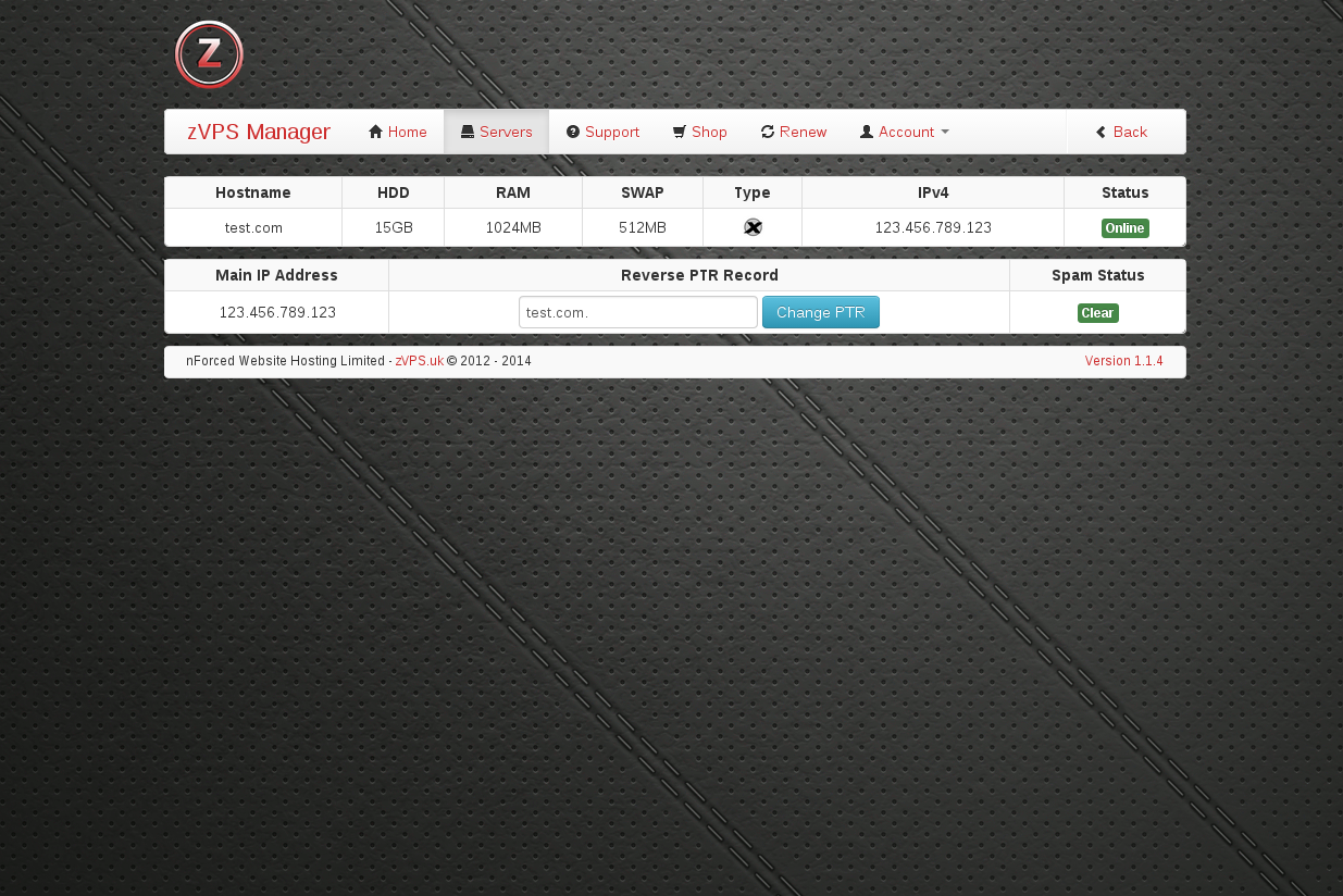 Set your PTR records with zVPS Manager automatically.